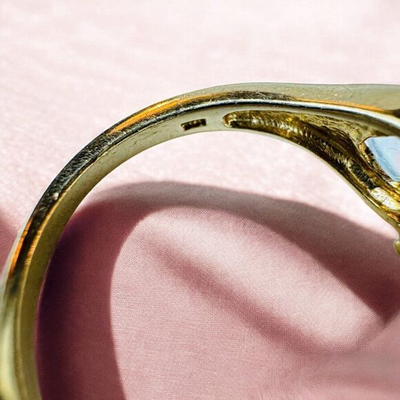 VINTAGE- 10k Gold -Natural Marquise Opal & Halo Diamond Ring -Sz 7- 3.5g - Picture 10 of 16